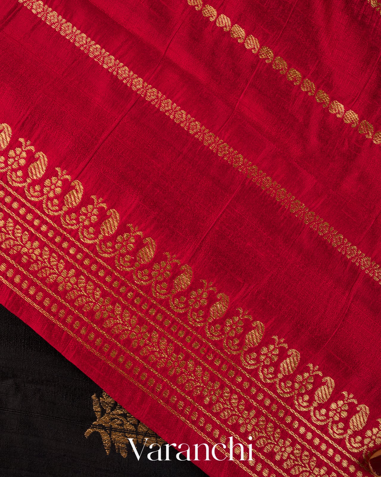 Jet Black Pure Raw Silk Handloom Saree
