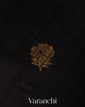 Jet Black Pure Raw Silk Handloom Saree