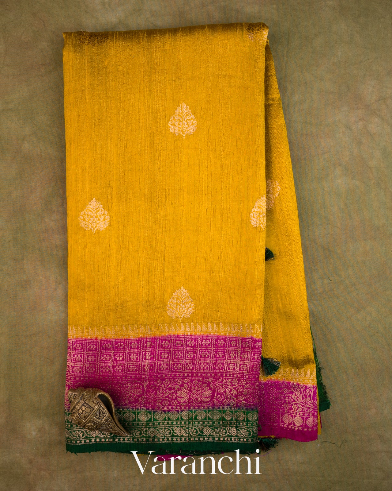 Mustard Yellow Pure Raw Silk Handloom Saree