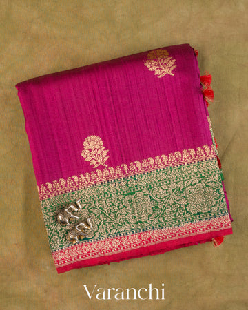 Magenta Pure Raw Silk Handloom Saree