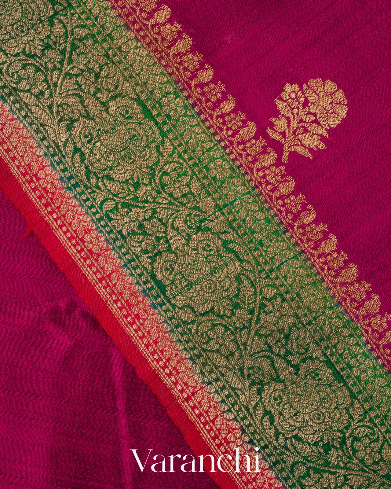 Magenta Pure Raw Silk Handloom Saree