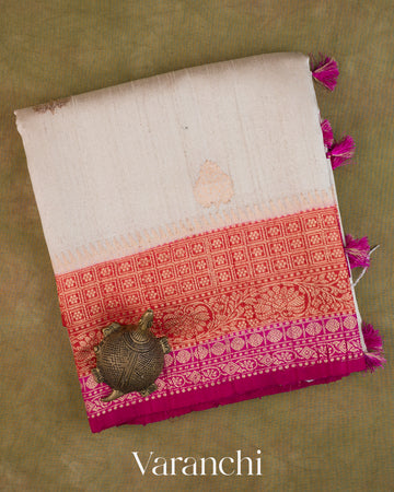 Off White Pure Raw Silk Handloom Saree