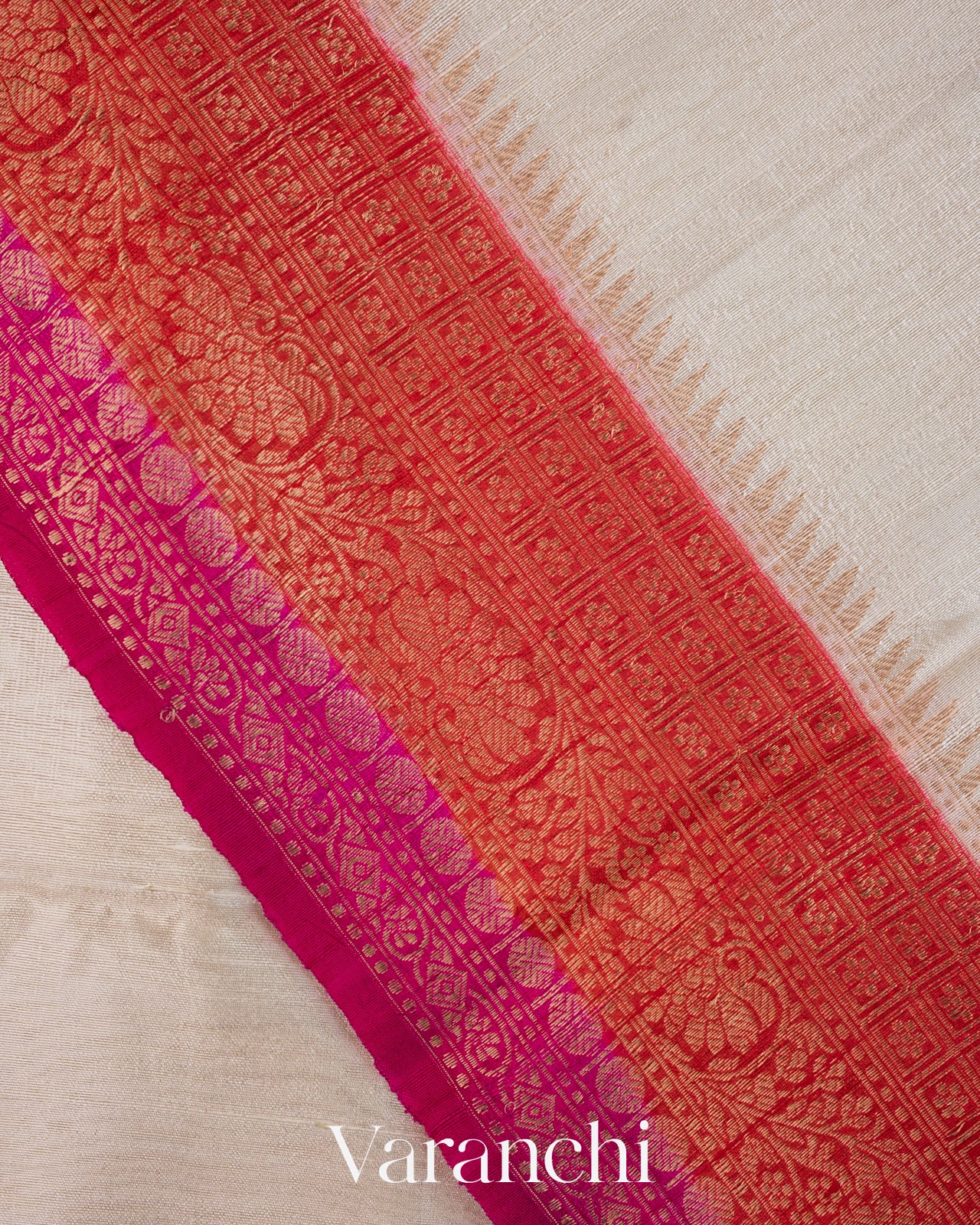 Off White Pure Raw Silk Handloom Saree