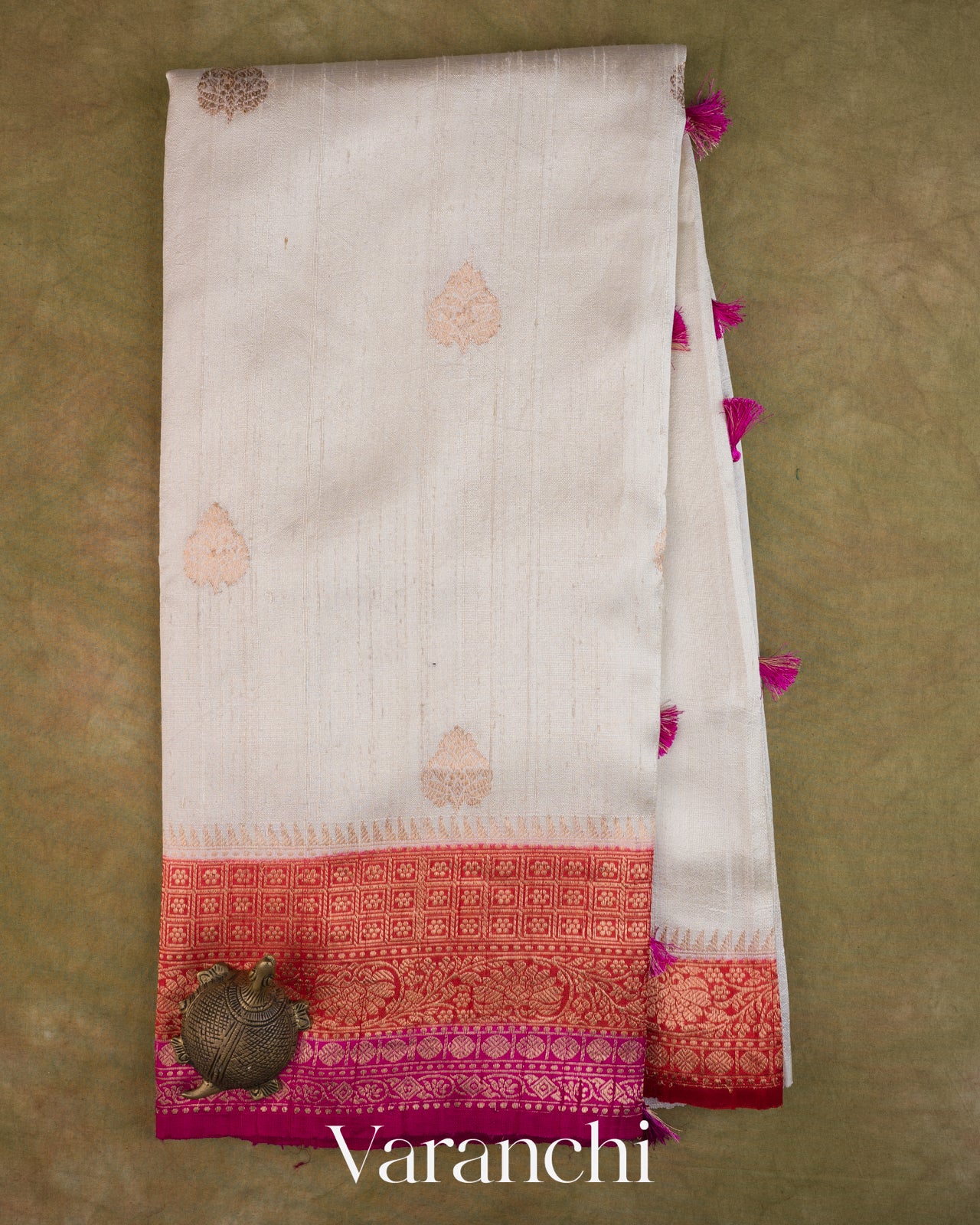 Off White Pure Raw Silk Handloom Saree