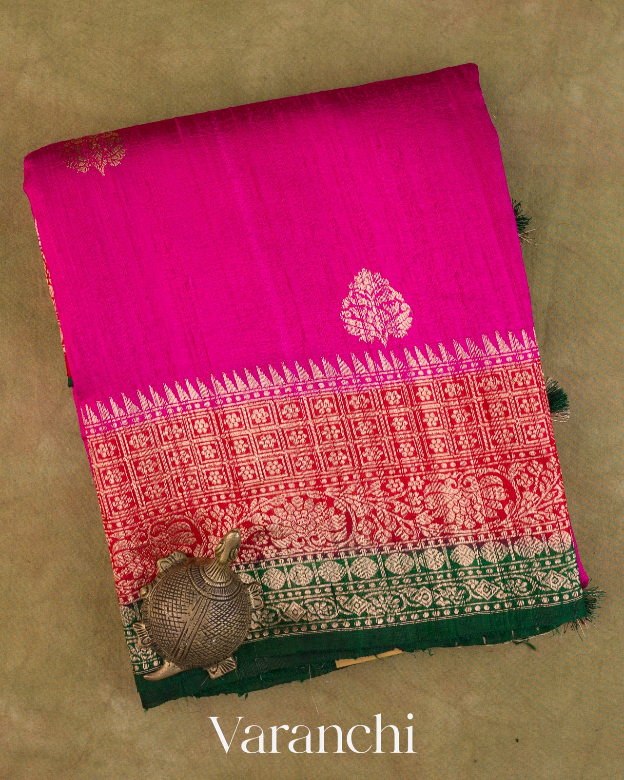 Rani Pink Pure Raw Silk Handloom Saree
