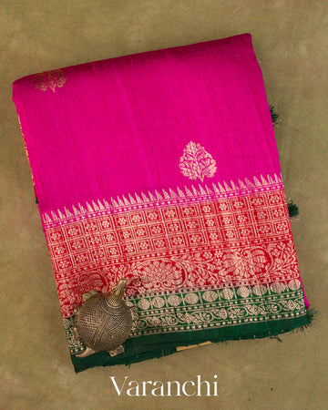 Rani Pink Pure Raw Silk Handloom Saree