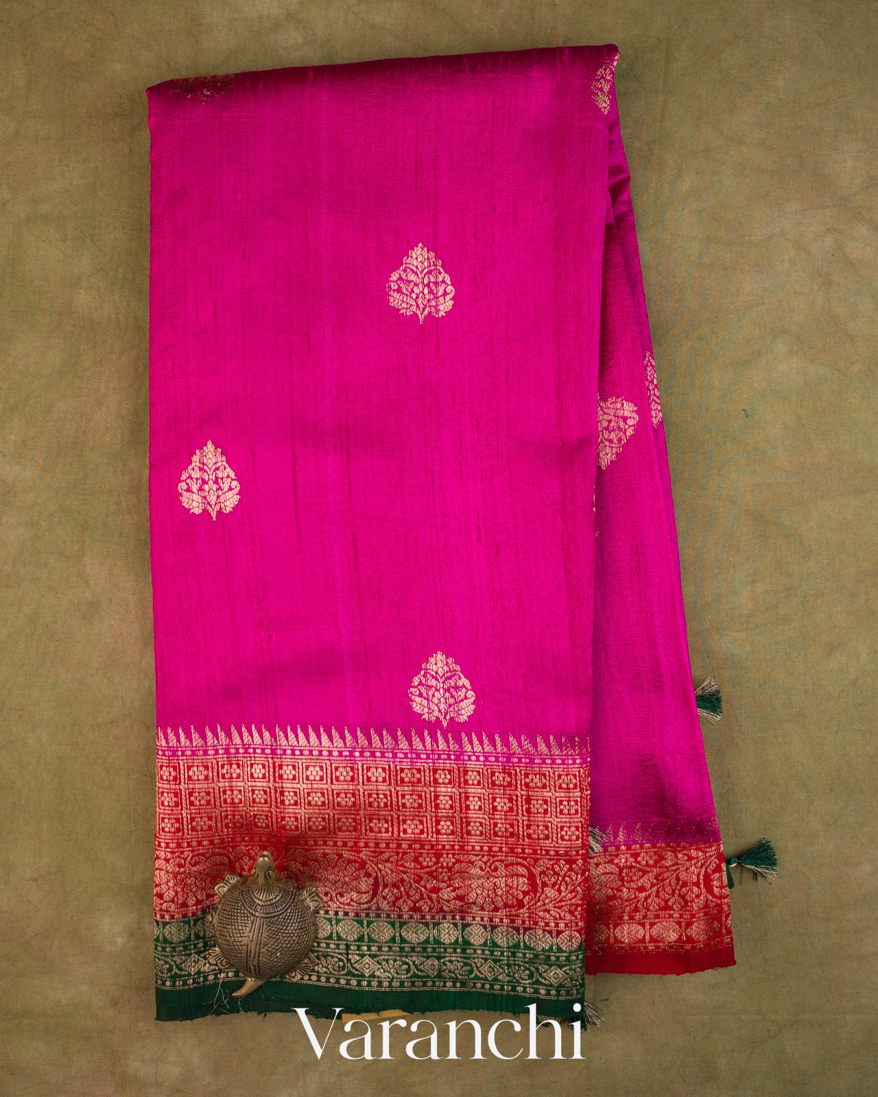 Rani Pink Pure Raw Silk Handloom Saree