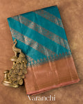 Teal Blue Lehariya Pure Tussar Silk Saree