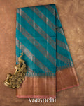 Teal Blue Lehariya Pure Tussar Silk Saree