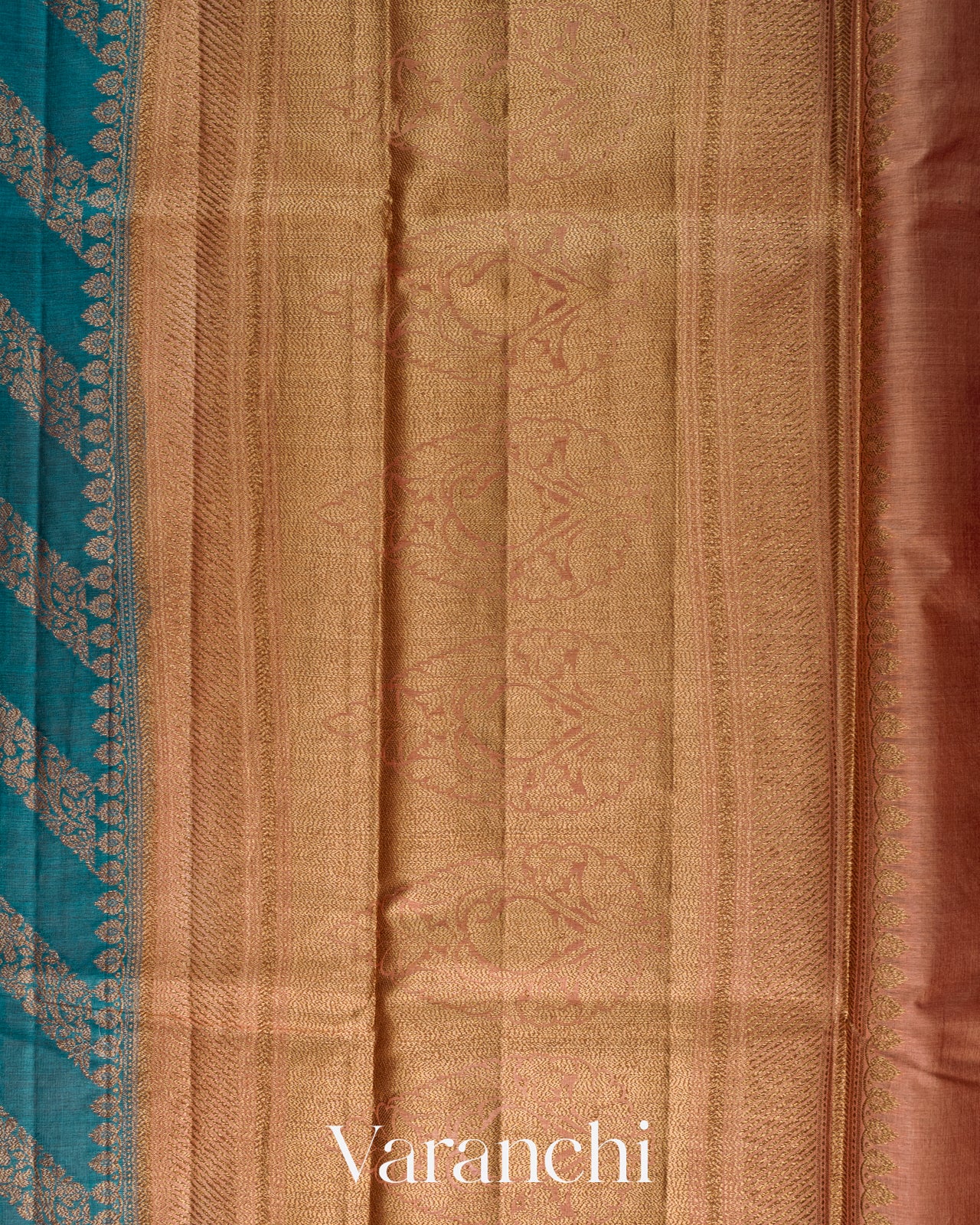 Teal Blue Lehariya Pure Tussar Silk Saree