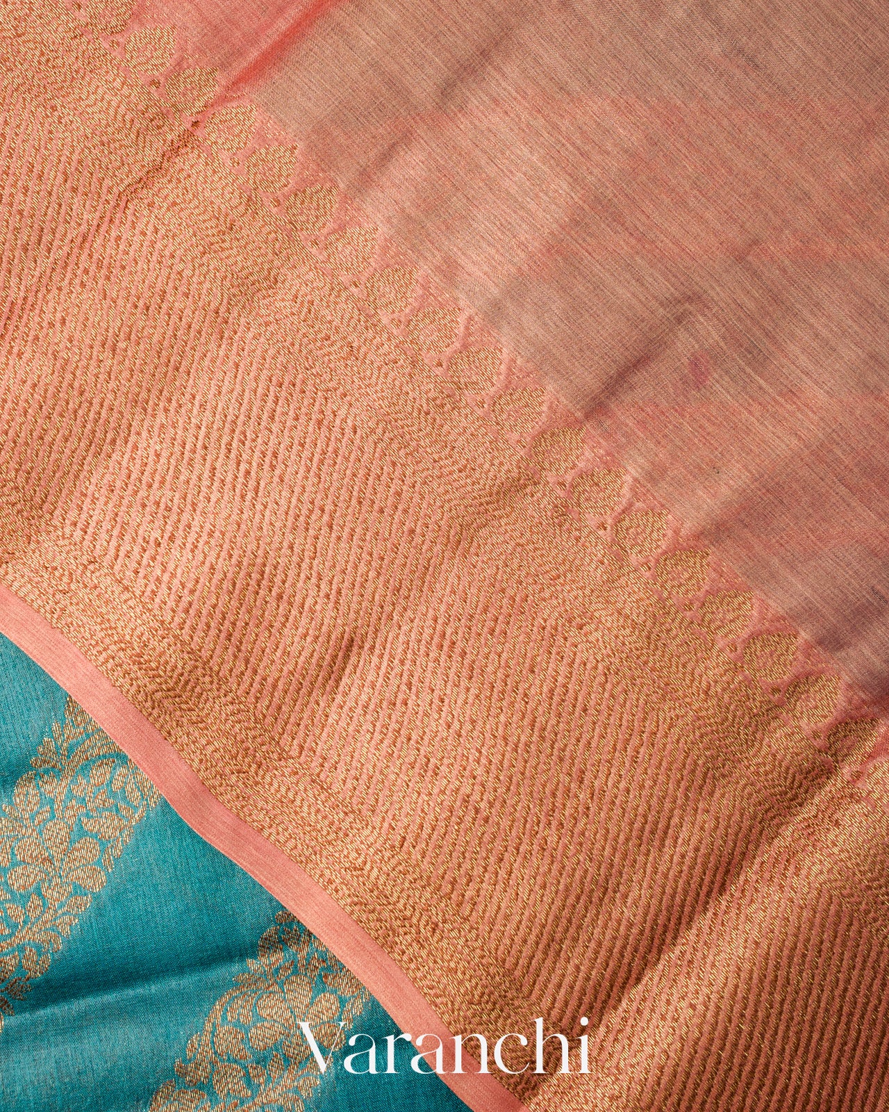 Teal Blue Lehariya Pure Tussar Silk Saree
