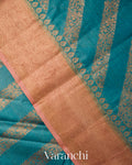 Teal Blue Lehariya Pure Tussar Silk Saree