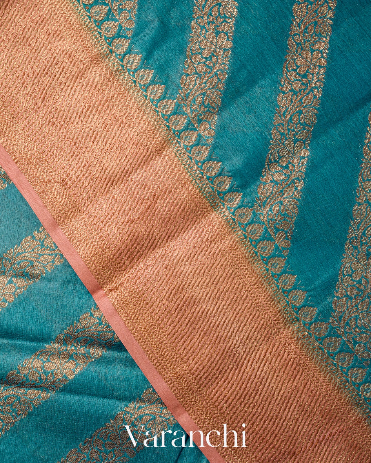 Teal Blue Lehariya Pure Tussar Silk Saree