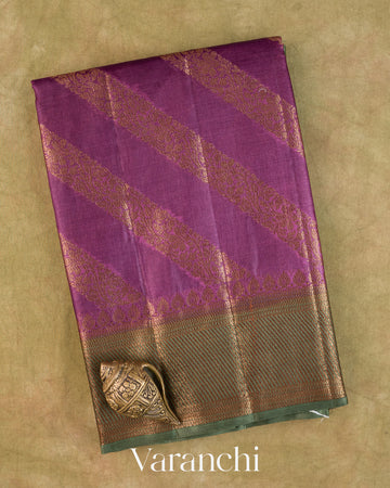 Purple Lehariya Pure Tussar Silk Saree