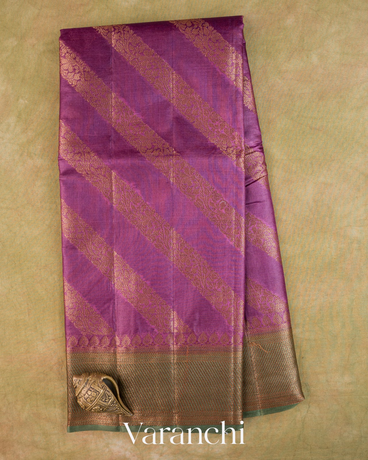 Purple Lehariya Pure Tussar Silk Saree