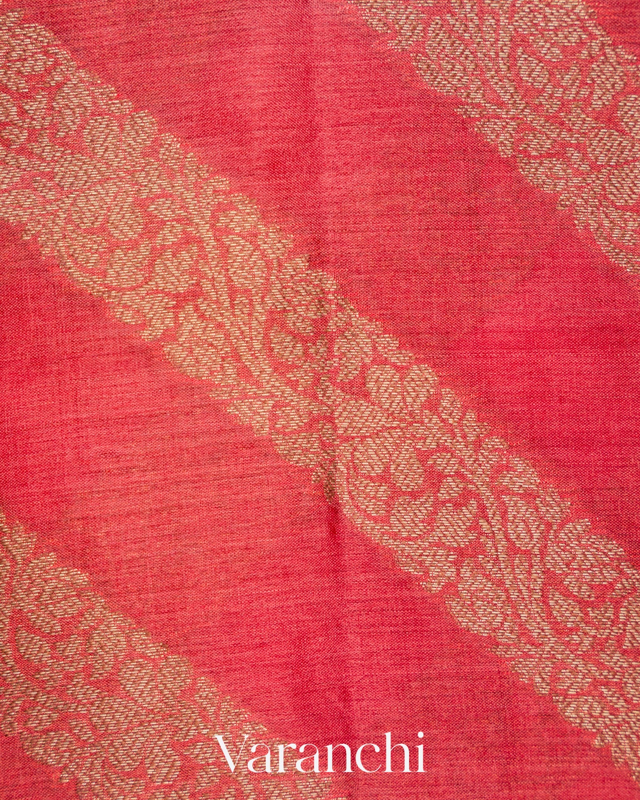 Coral Pink Lehariya Pure Tussar Silk Saree