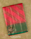 Coral Pink Lehariya Pure Tussar Silk Saree