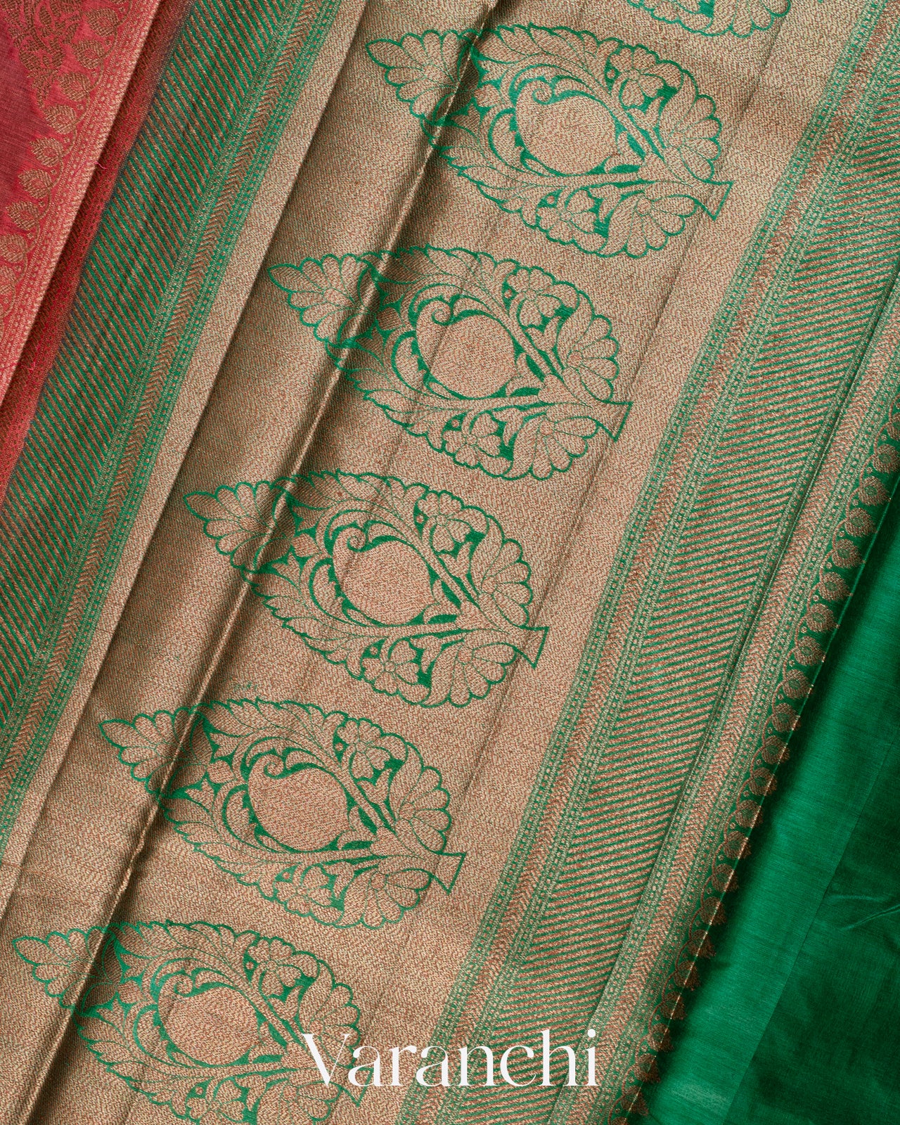 Coral Pink Lehariya Pure Tussar Silk Saree