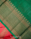 Coral Pink Lehariya Pure Tussar Silk Saree
