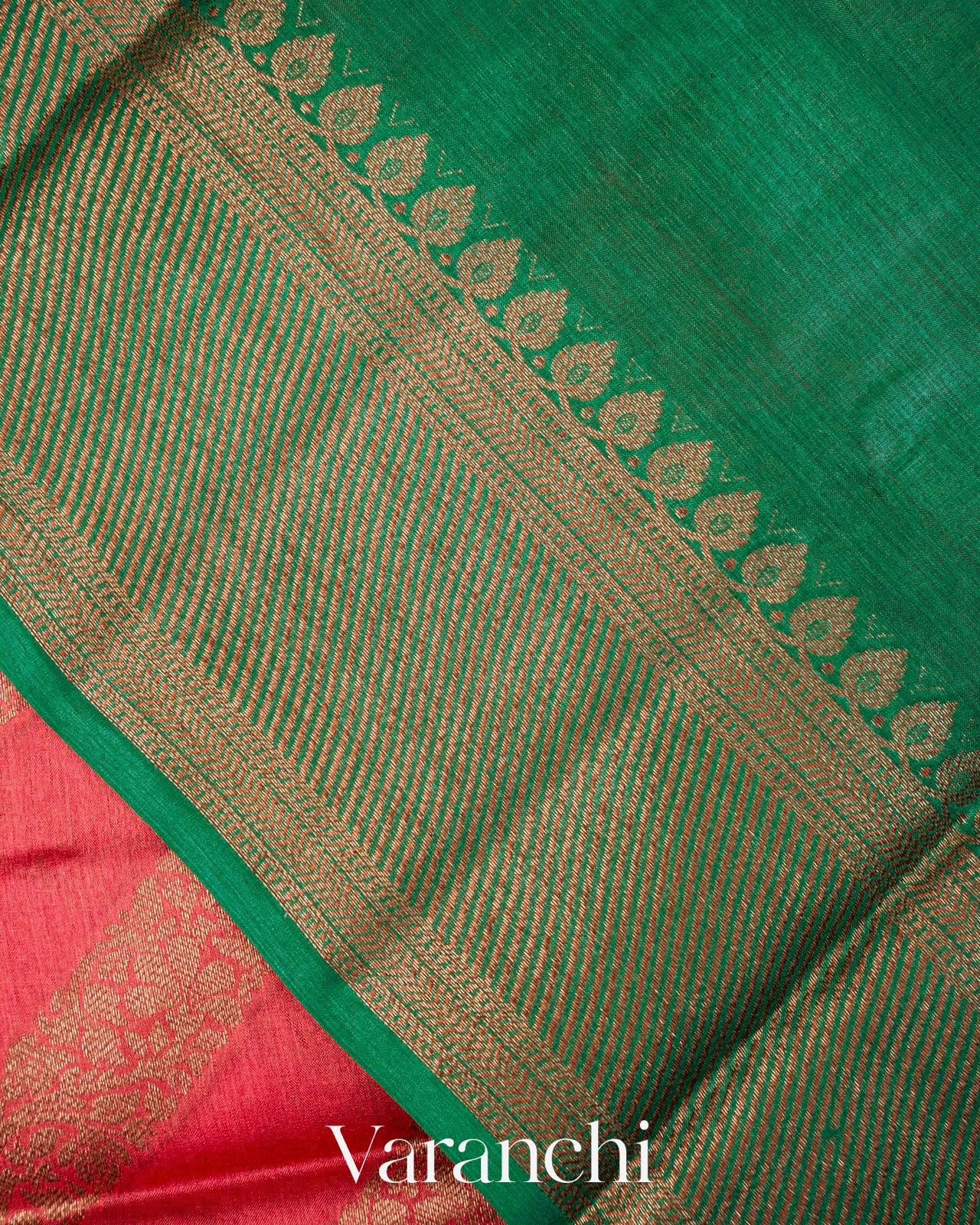 Coral Pink Lehariya Pure Tussar Silk Saree