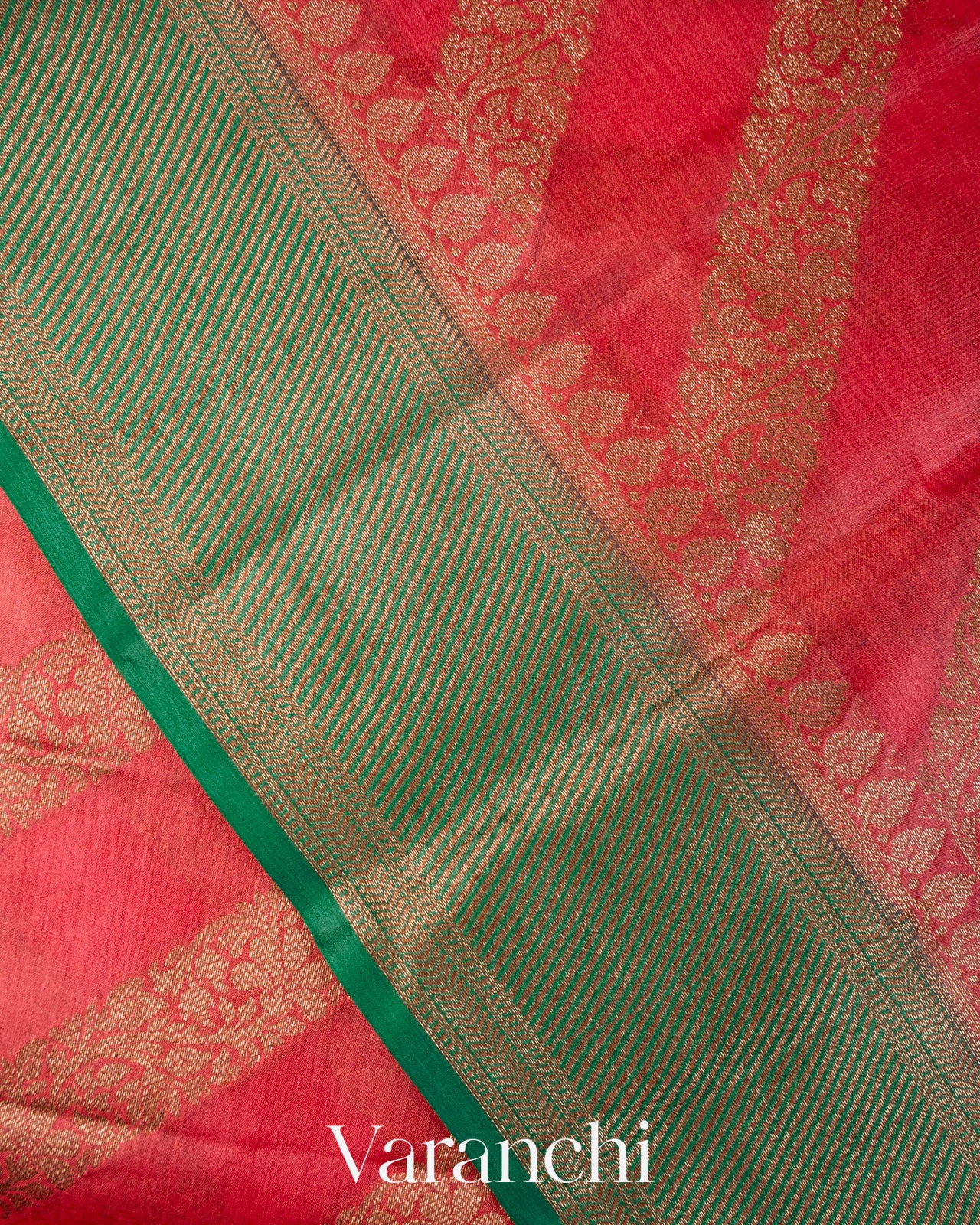 Coral Pink Lehariya Pure Tussar Silk Saree