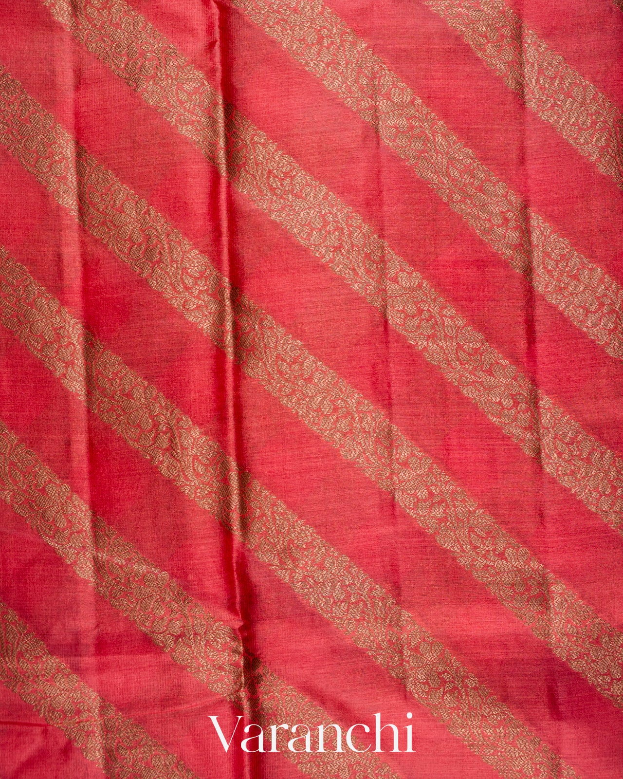 Coral Pink Lehariya Pure Tussar Silk Saree