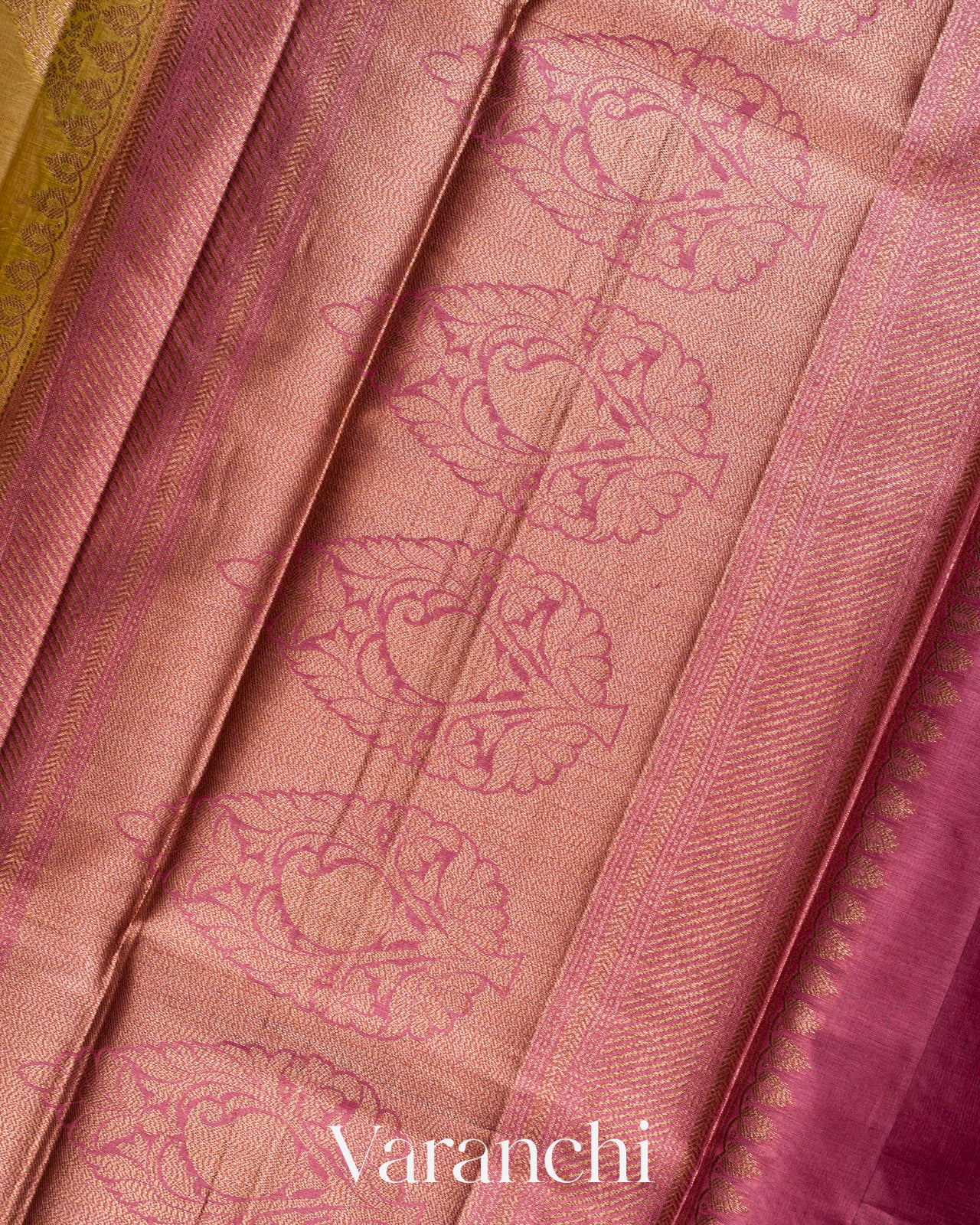 Mustard Yellow Lehariya Pure Tussar Silk Saree