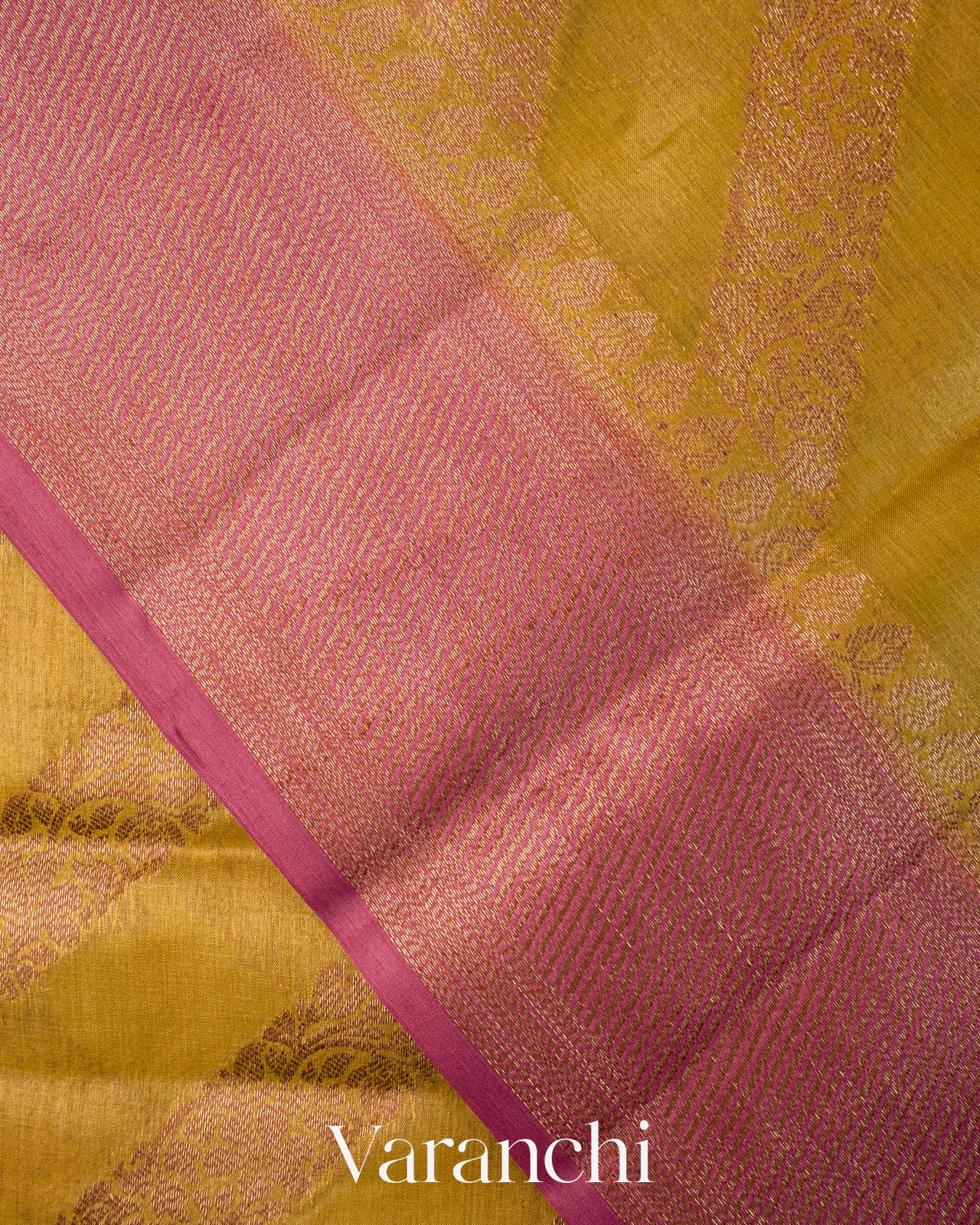 Mustard Yellow Lehariya Pure Tussar Silk Saree