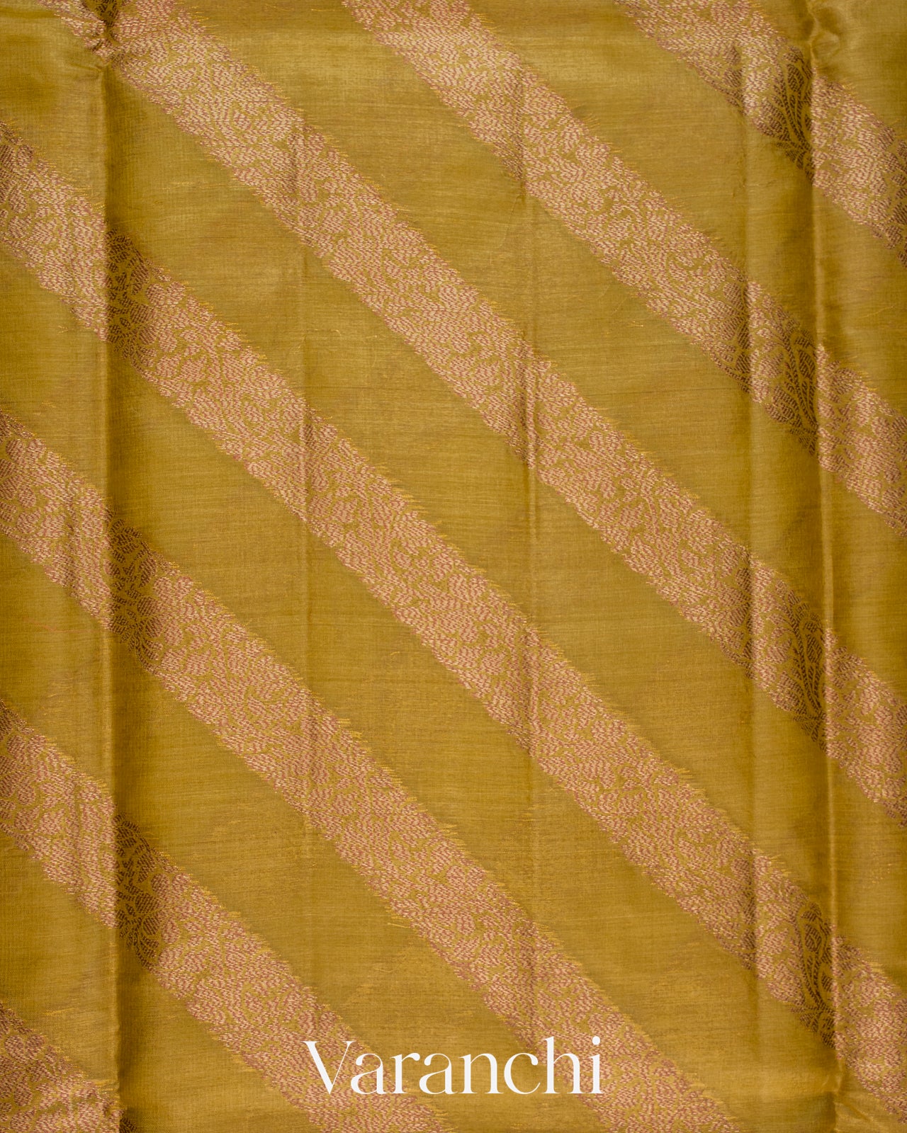 Mustard Yellow Lehariya Pure Tussar Silk Saree