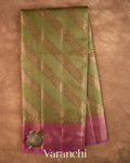 Olive Green Lehariya Pure Tussar Silk Saree
