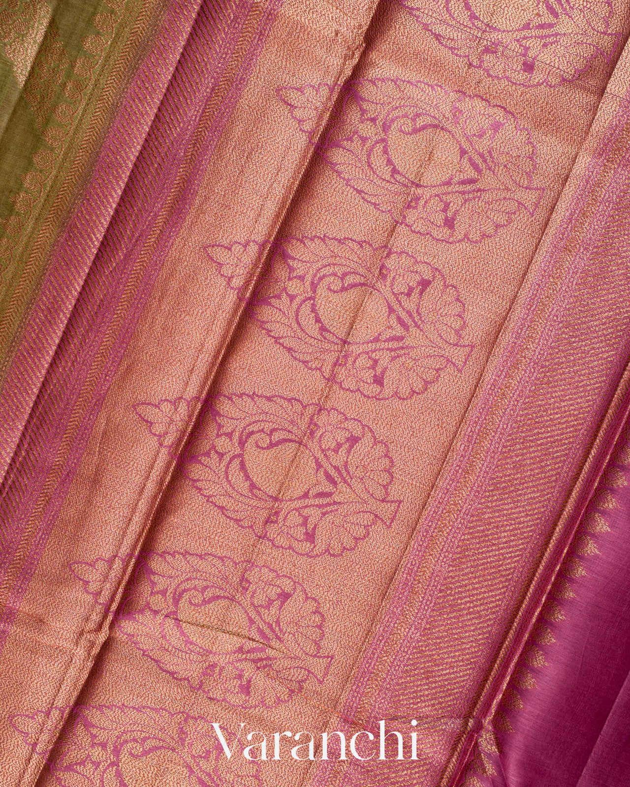 Olive Green Lehariya Pure Tussar Silk Saree