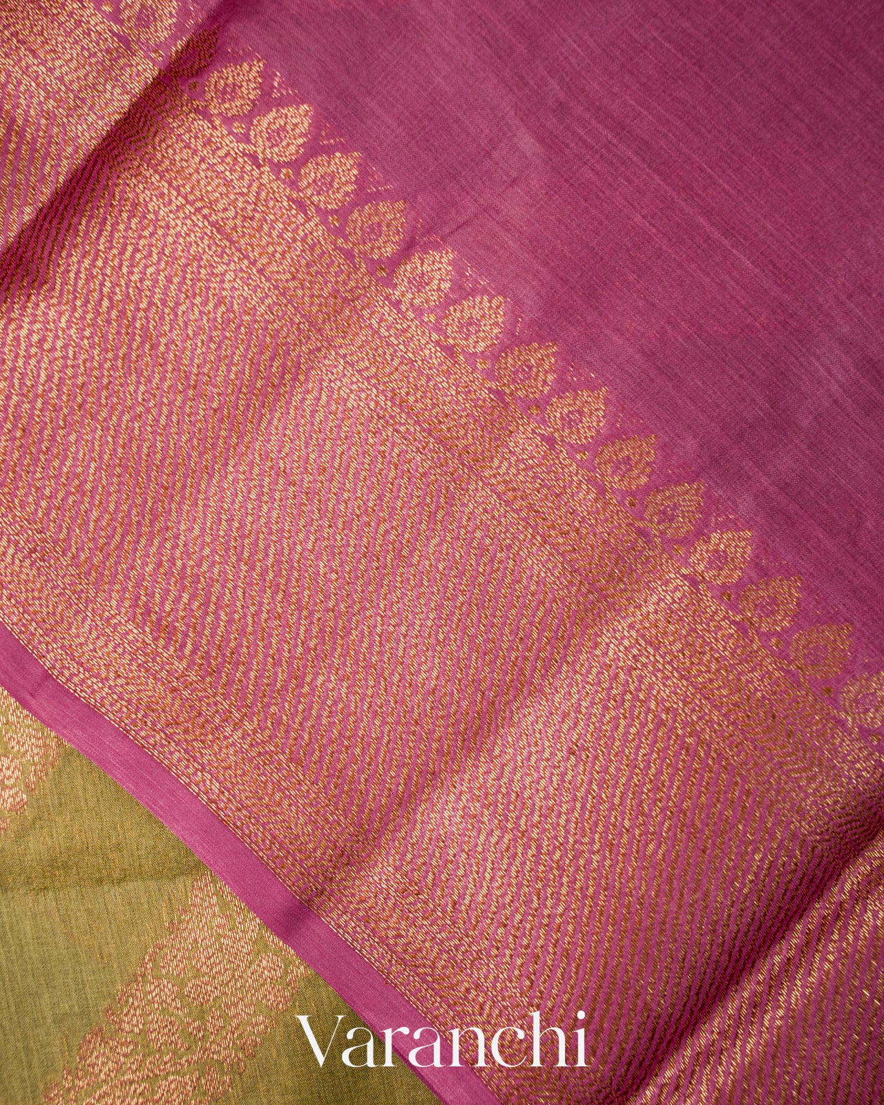 Olive Green Lehariya Pure Tussar Silk Saree