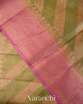 Olive Green Lehariya Pure Tussar Silk Saree
