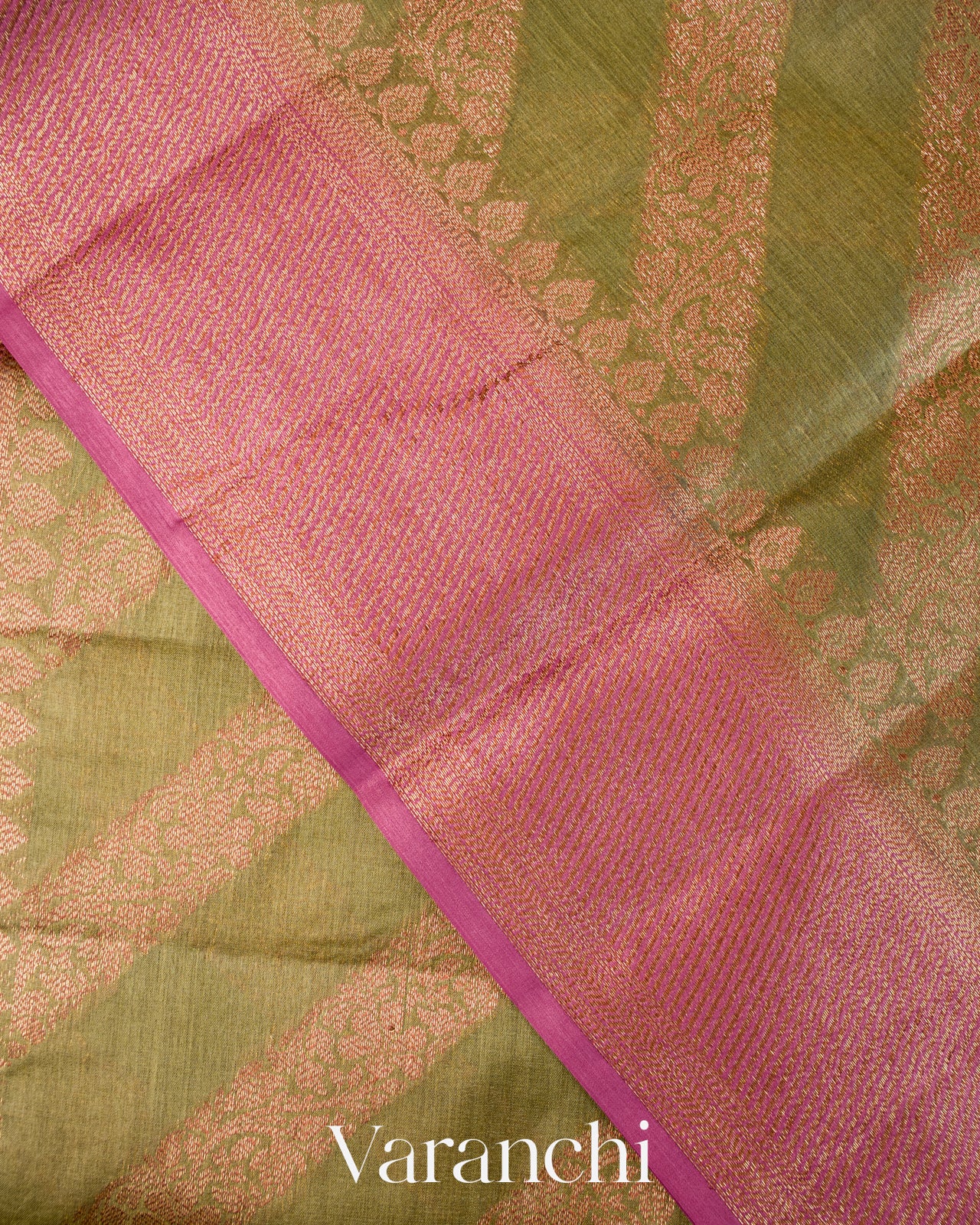 Olive Green Lehariya Pure Tussar Silk Saree