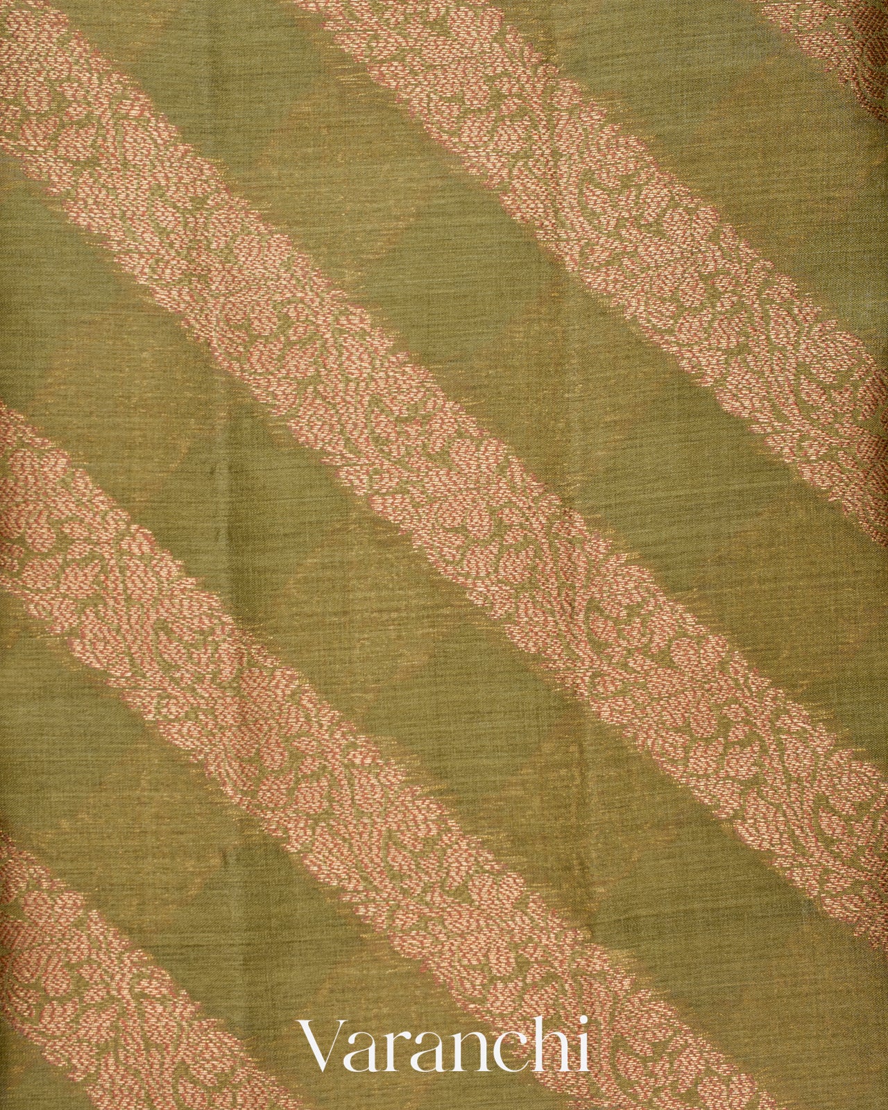 Olive Green Lehariya Pure Tussar Silk Saree