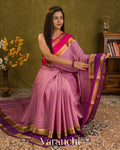 Baby Pink Striped Pure Mysore Crepe Silk Saree