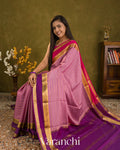 Baby Pink Striped Pure Mysore Crepe Silk Saree