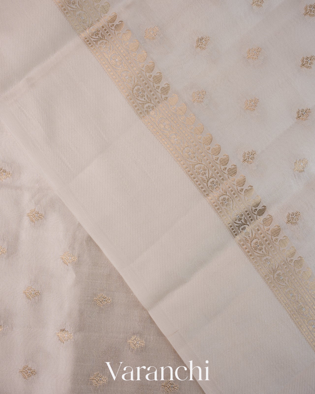 Off White Pure Dupion Silk Saree