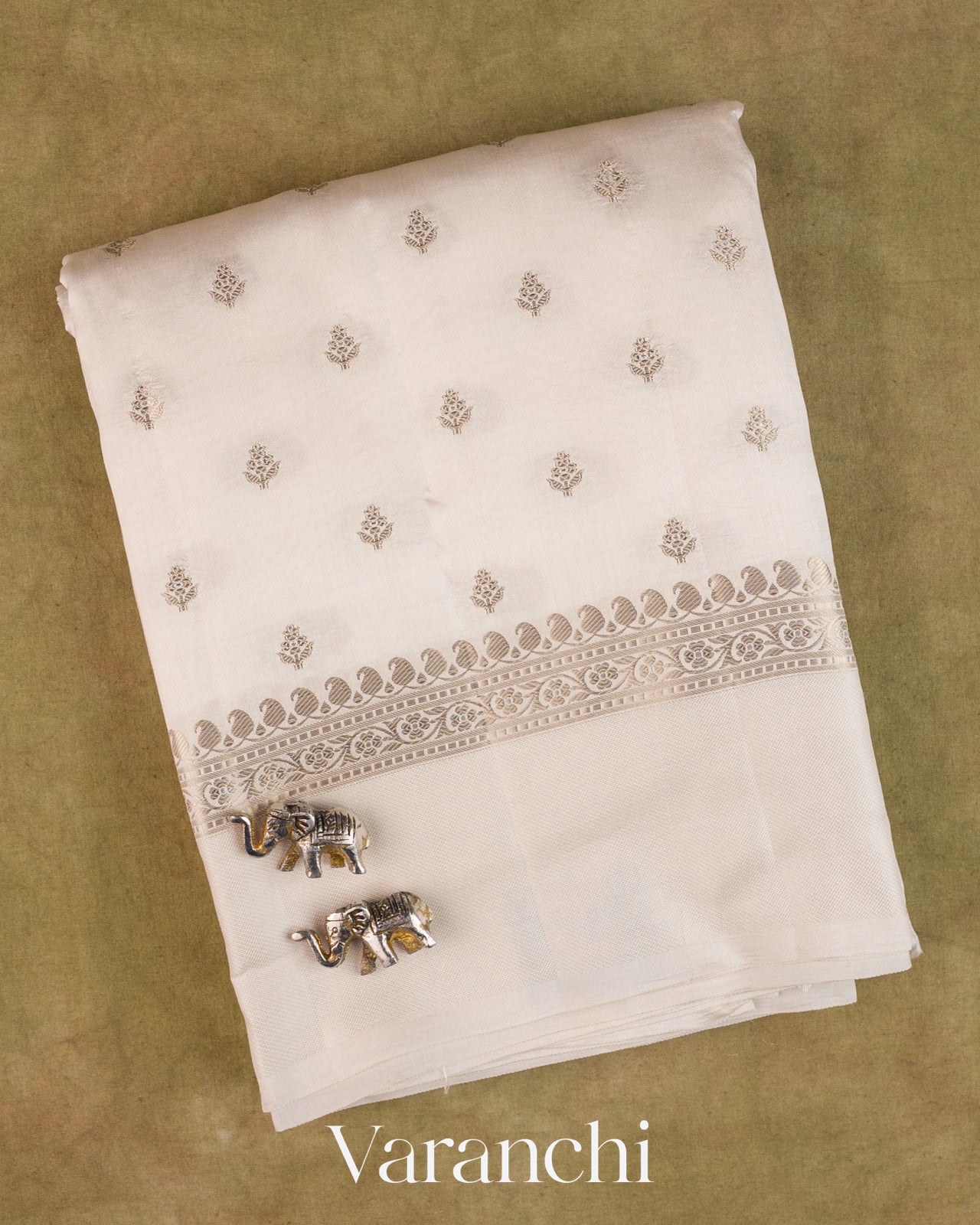 Off White Pure Dupion Silk Saree
