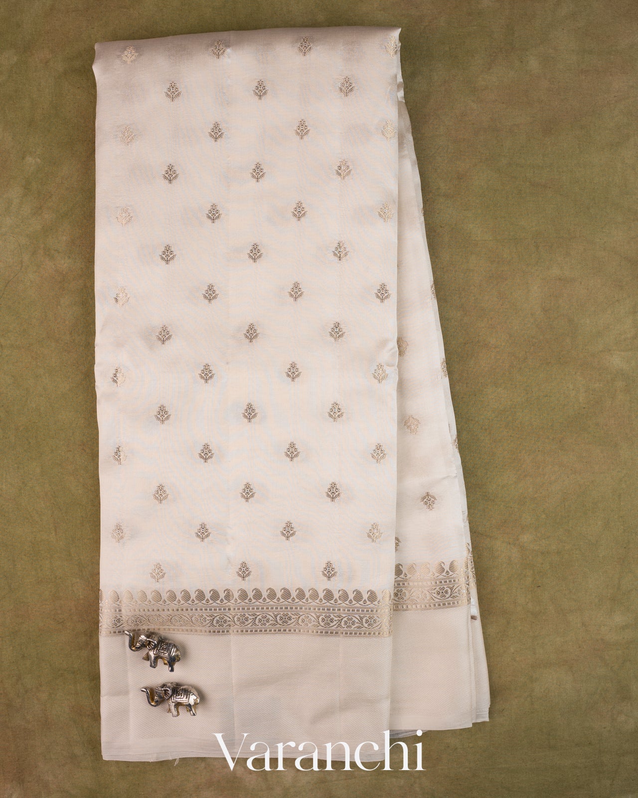 Off White Pure Dupion Silk Saree