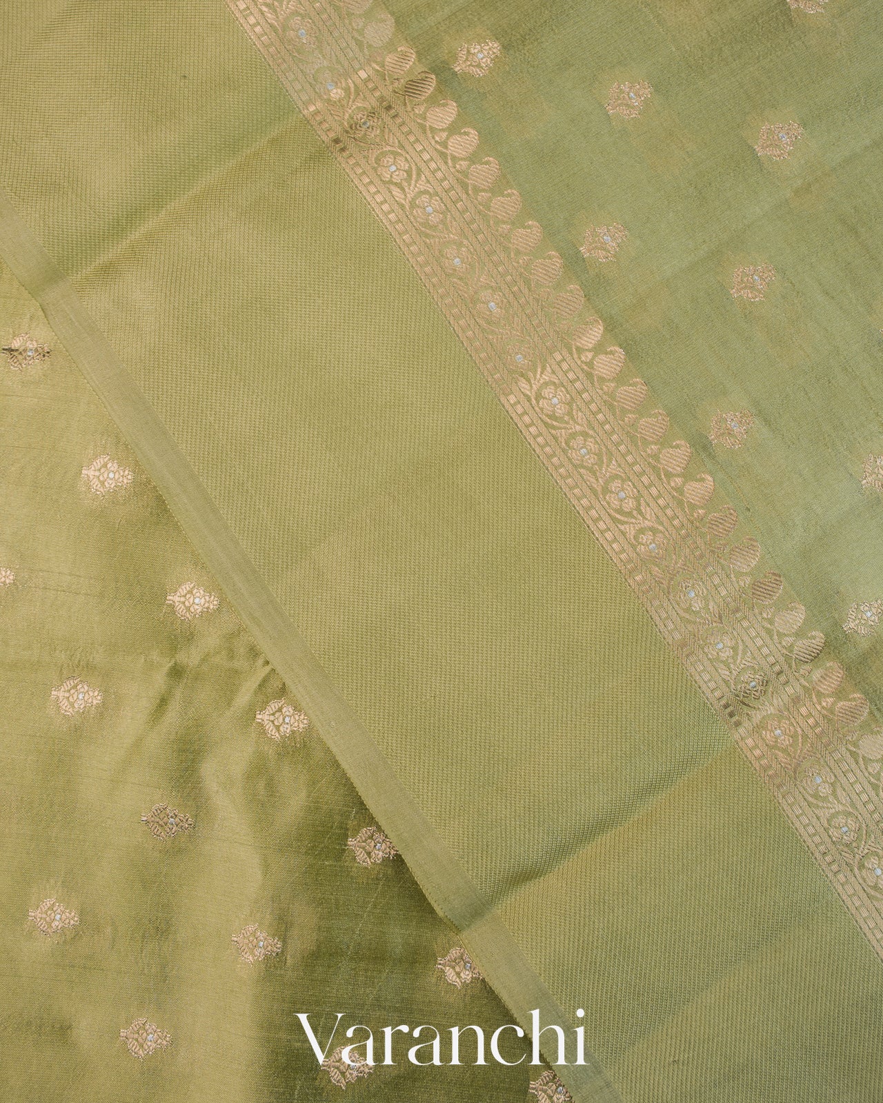 Olive Green Pure Dupion Silk Saree
