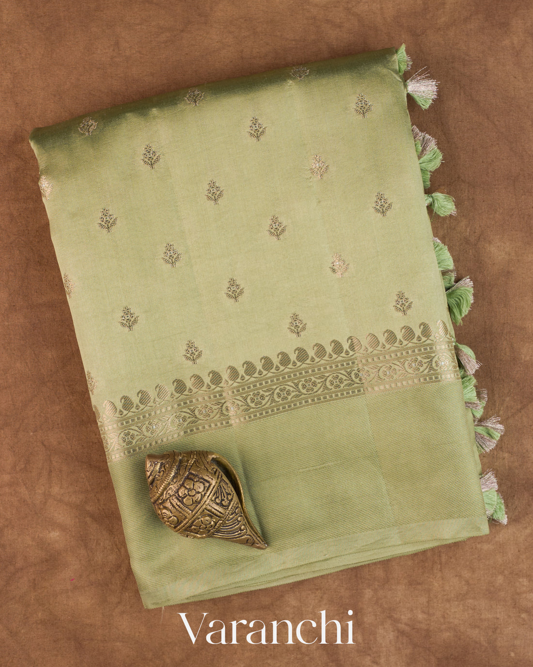 Olive Green Pure Dupion Silk Saree