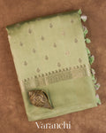 Olive Green Pure Dupion Silk Saree