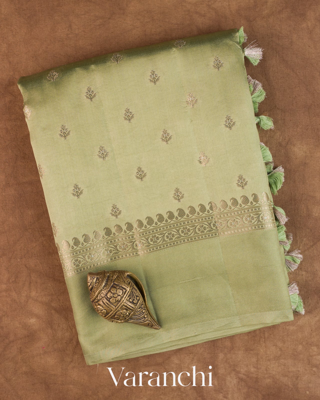 Olive Green Pure Dupion Silk Saree