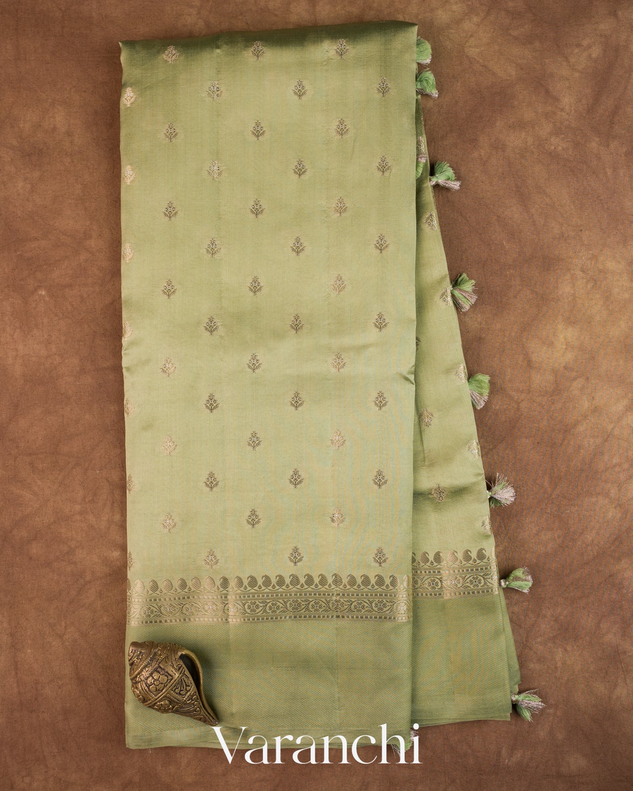 Olive Green Pure Dupion Silk Saree