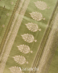 Olive Green Pure Dupion Silk Saree