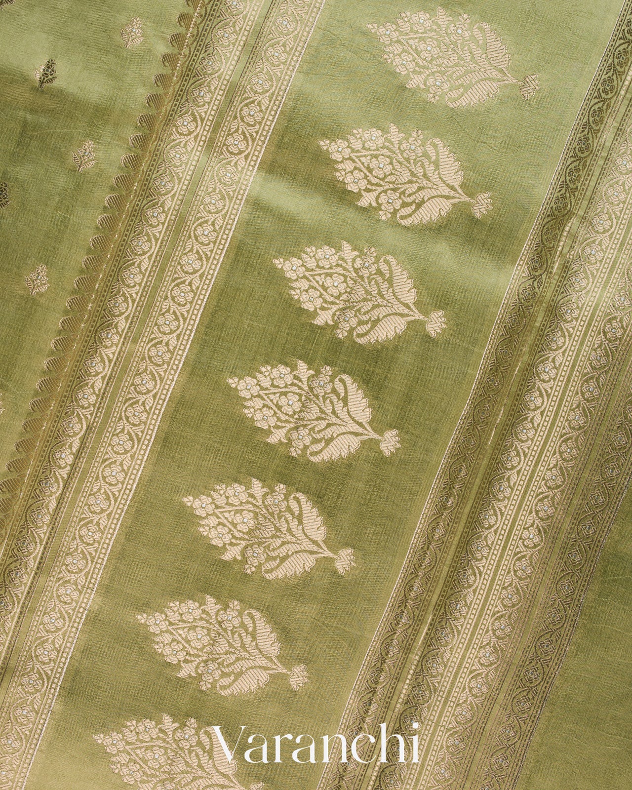 Olive Green Pure Dupion Silk Saree