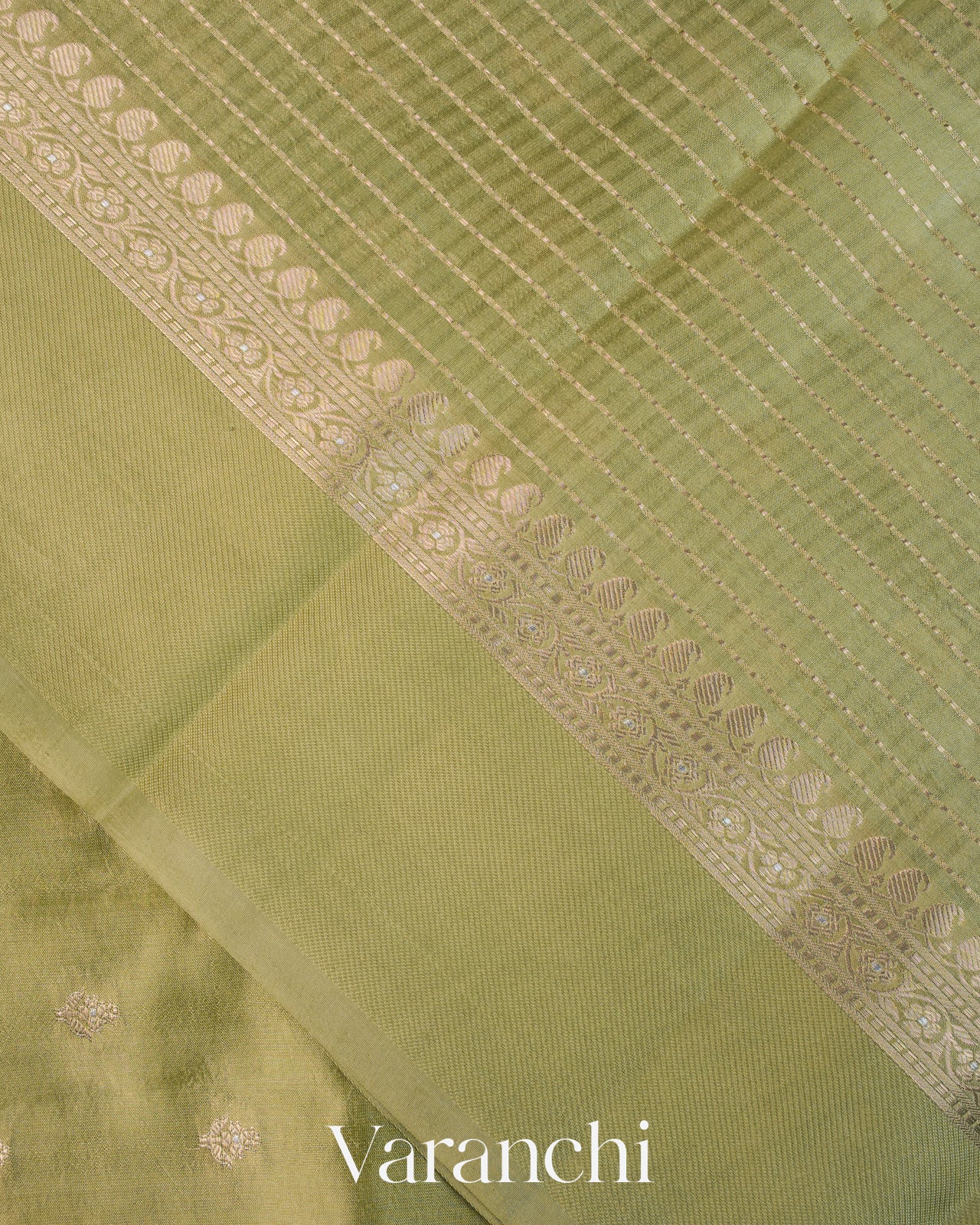 Olive Green Pure Dupion Silk Saree