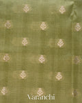 Olive Green Pure Dupion Silk Saree