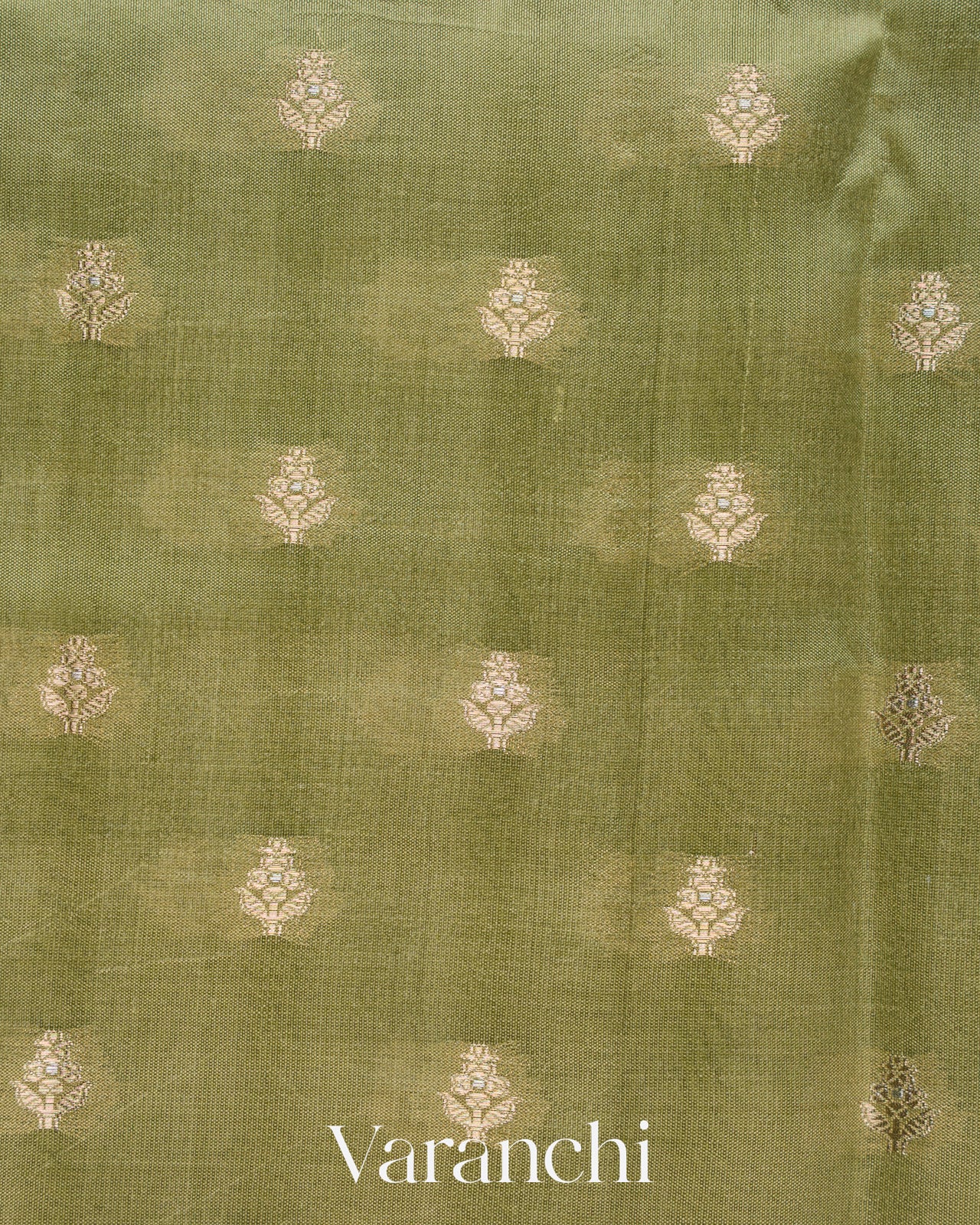Olive Green Pure Dupion Silk Saree